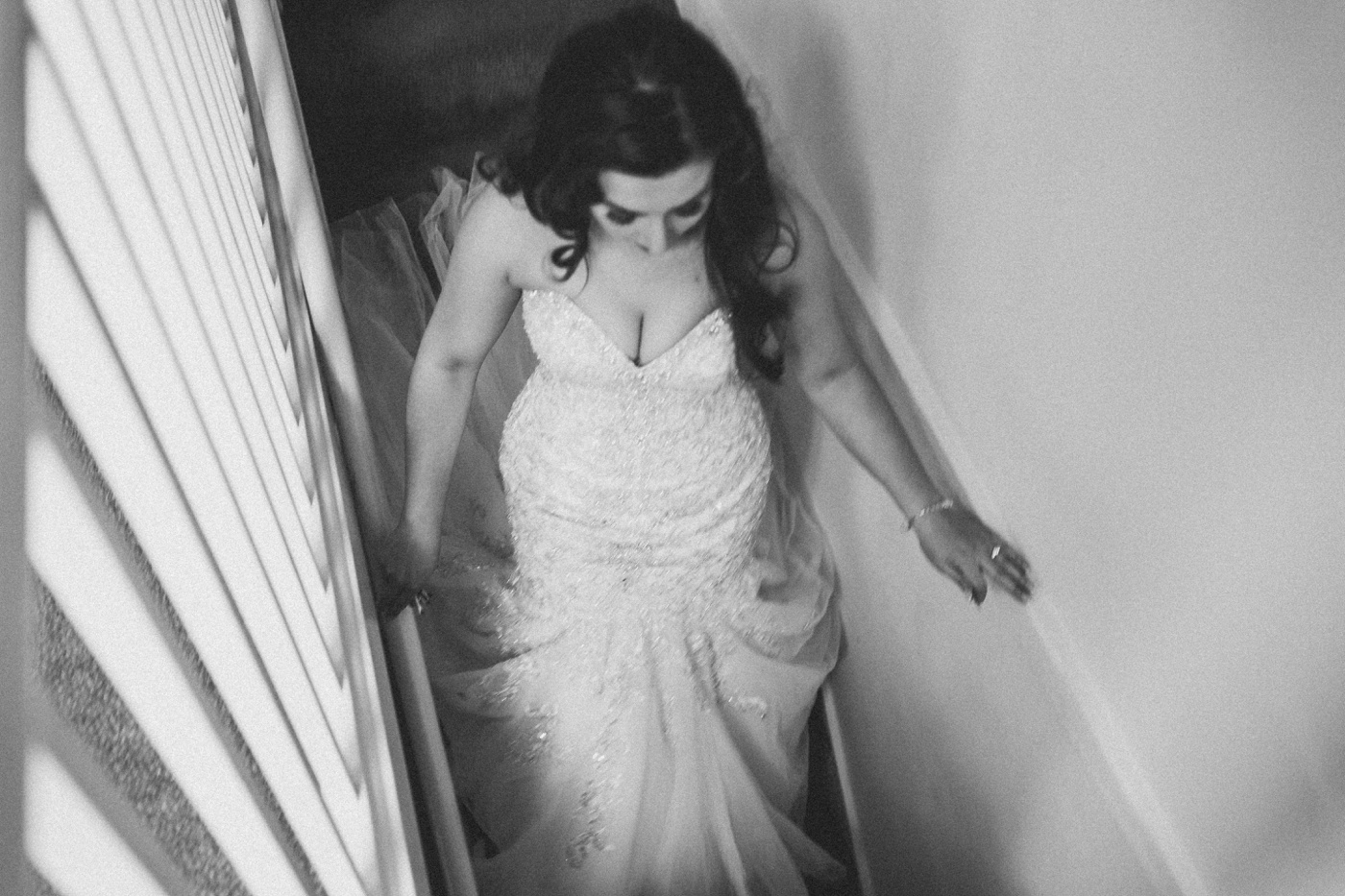 bride going down stairs